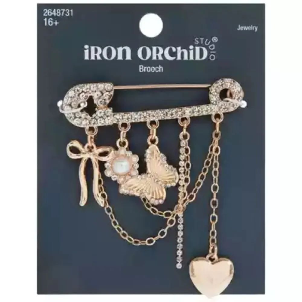New Iron OrchidāStudio Multi Charm Pin Rhinestone Brooch